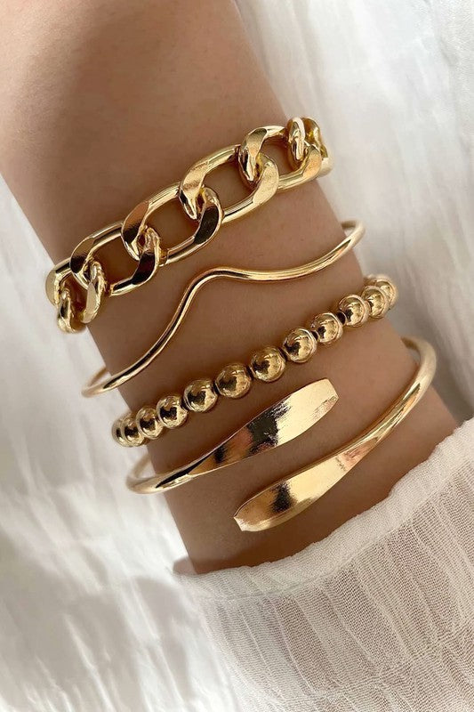 4 pc Gold Chain Bracelet Set