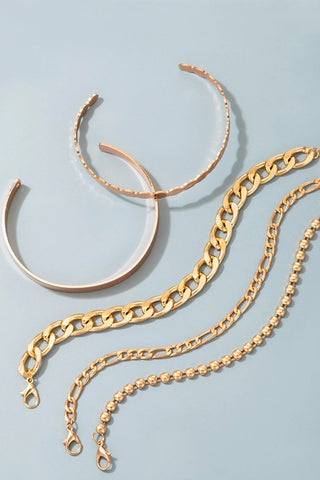 5 pc Gold Chain Bracelet Set