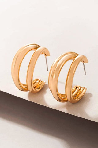 Gold Tri Hoop Earrings