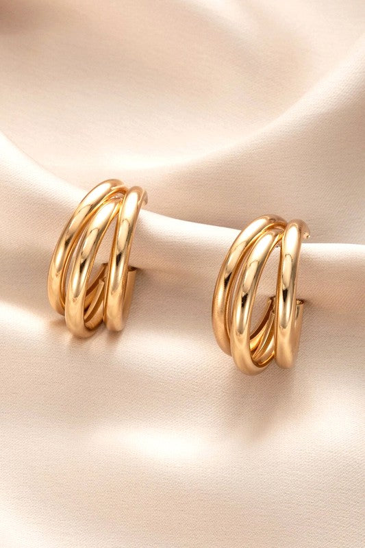 Gold Tri Hoop Earrings