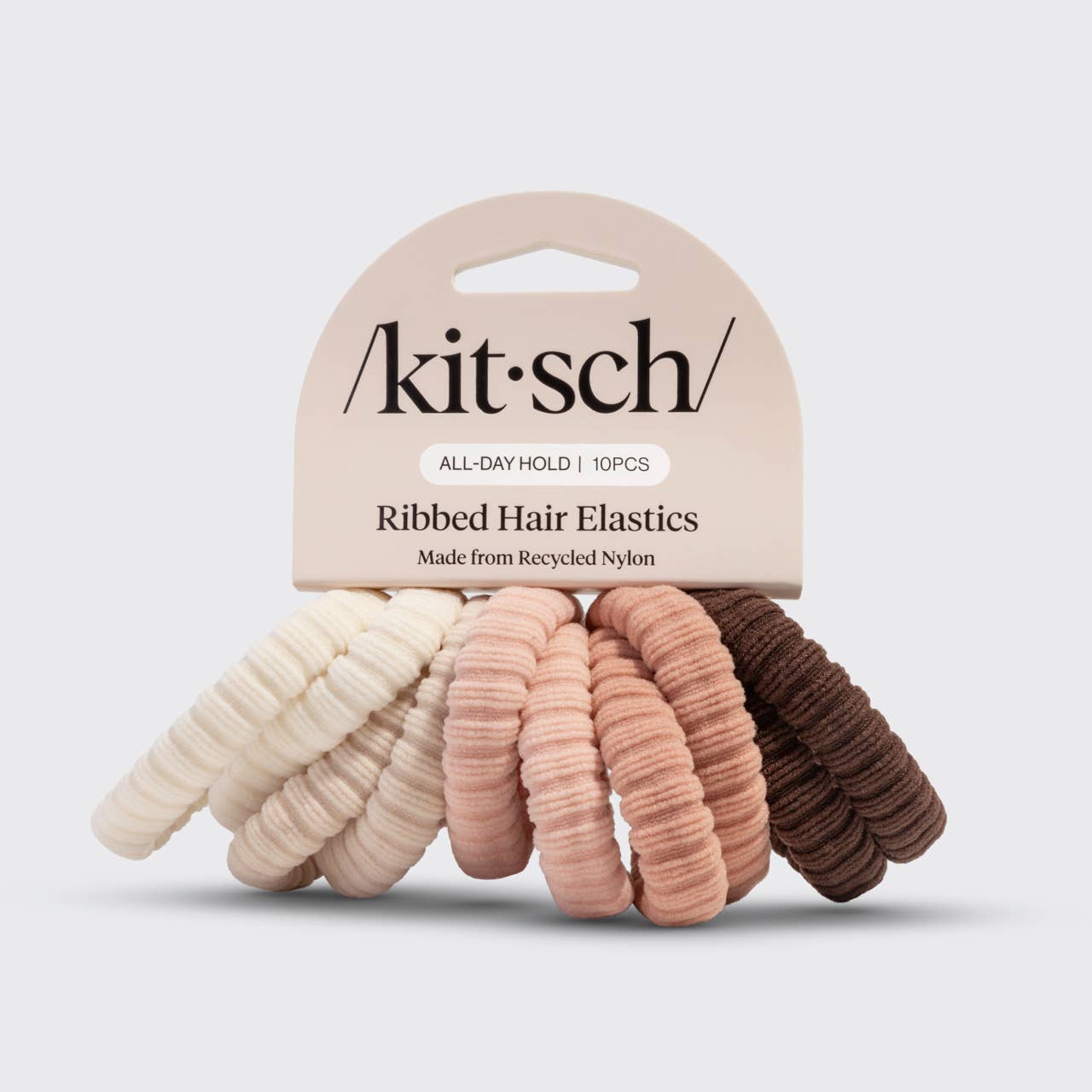 Fabric Ribbed Hair Elastics 10pc Set - Blush