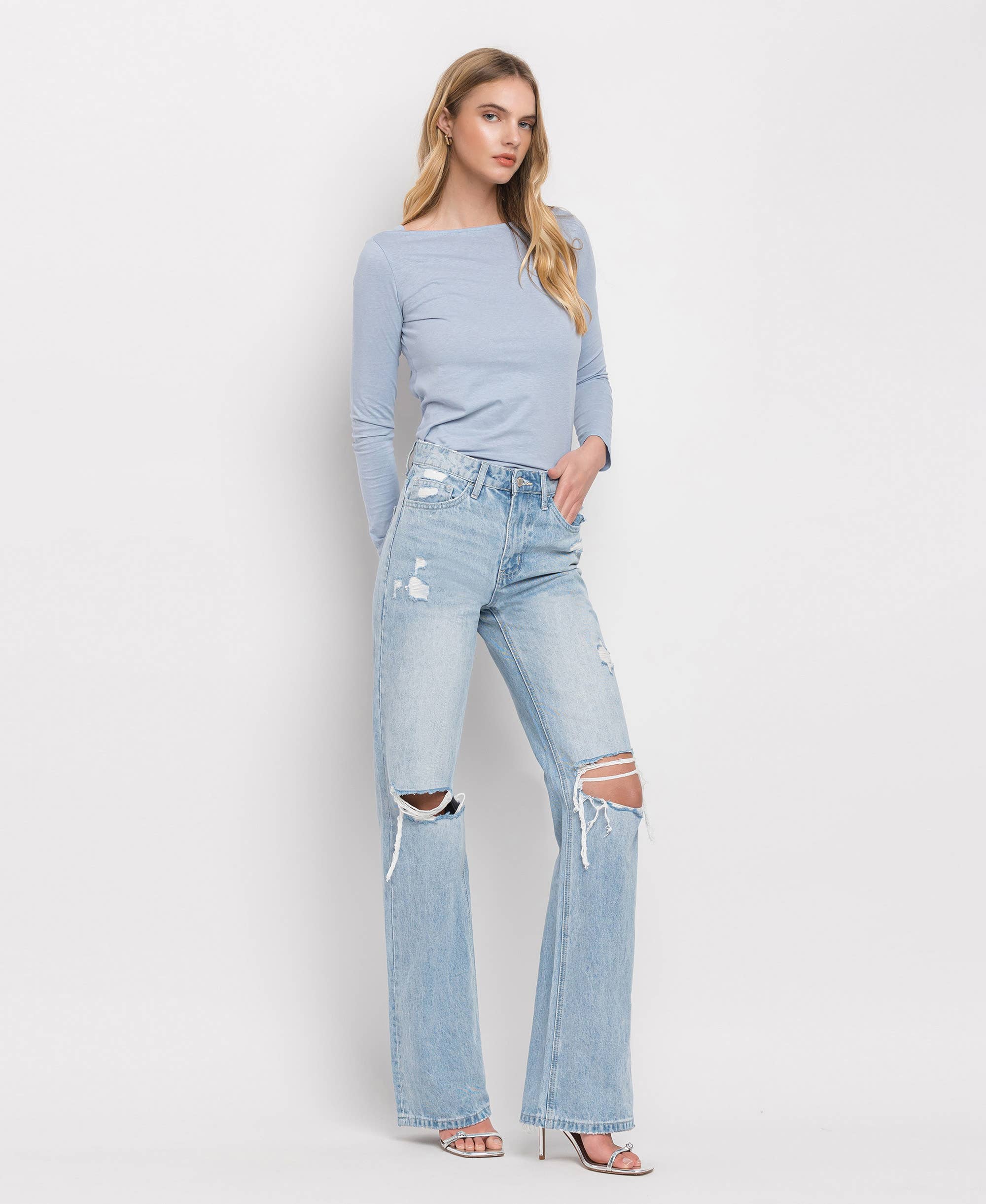VERVET-90'S VINTAGE SUPER HIGH RISE FLARE JEANS