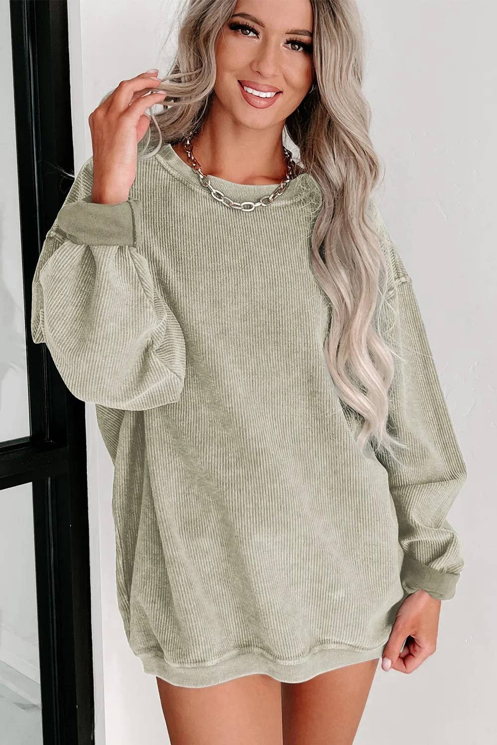 Ribbed Knit Pullover Sweatshirt
