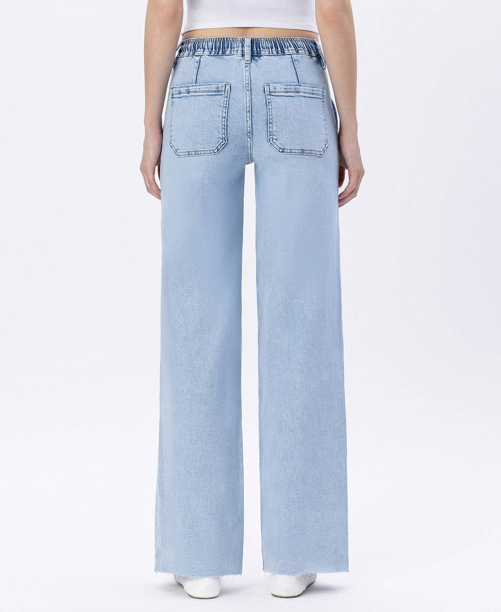 LOVERVET-HIGH RISE DRAWSTRING WAISTBAND WIDE LEG JEANS