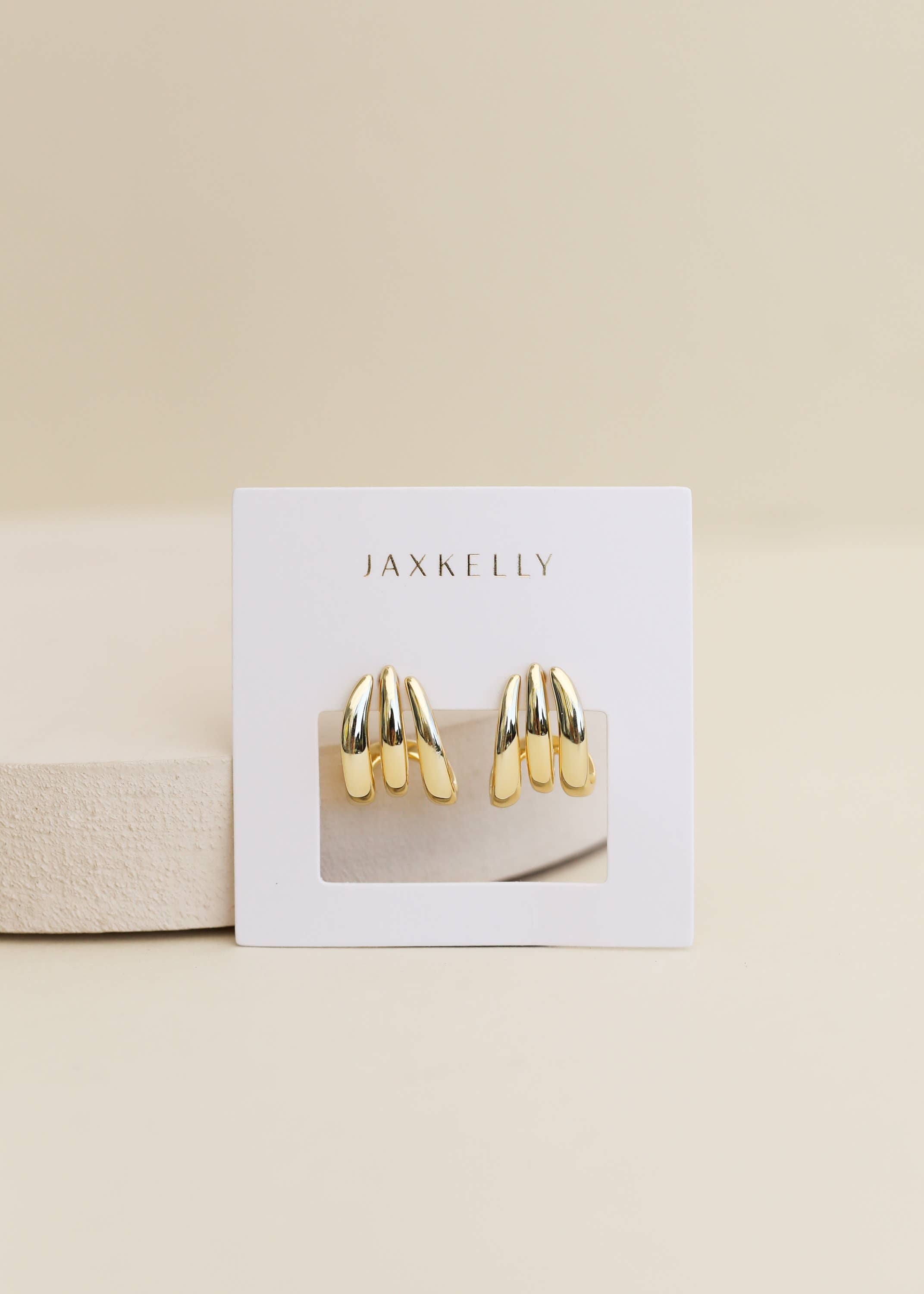 Gold Three Hoop Huggie - Earring