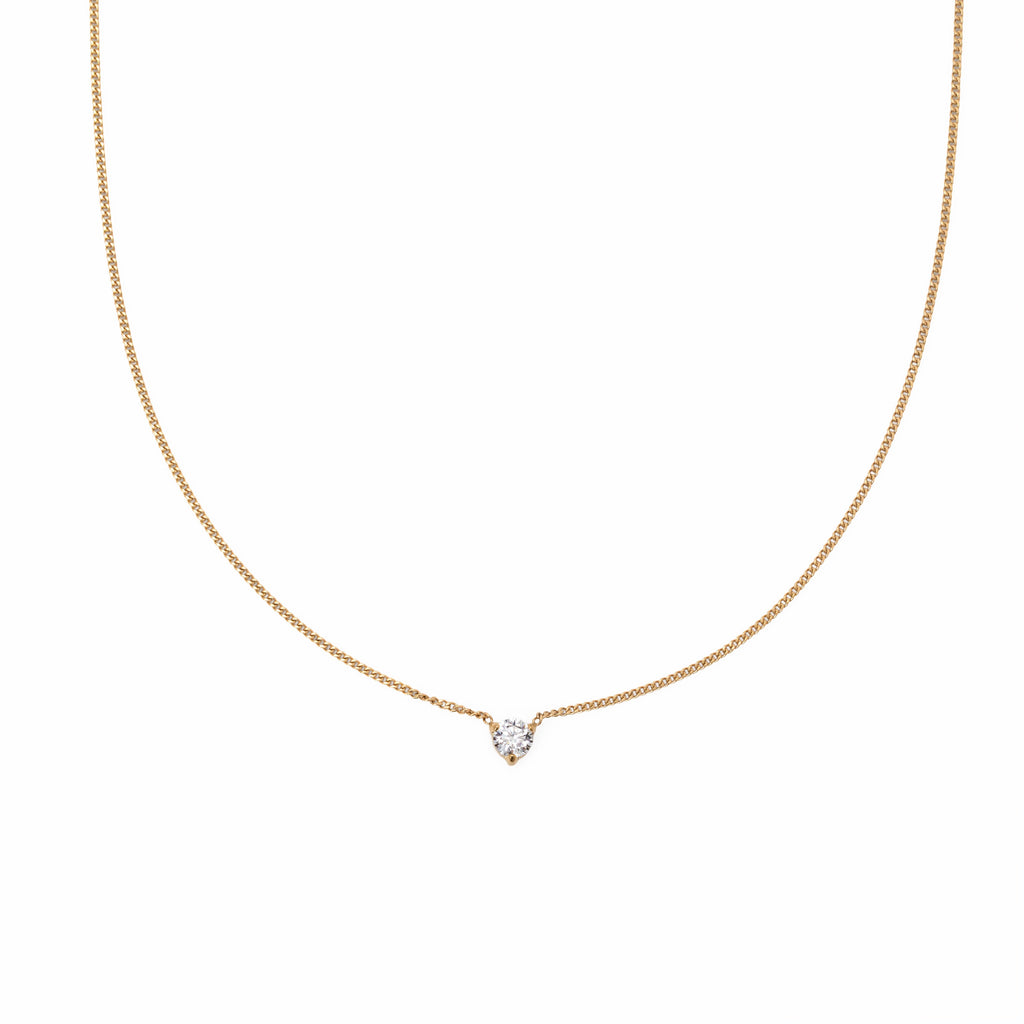 B. Grands Waterproof 4mm Round Brilliant 5A CZ Solitaire Necklace