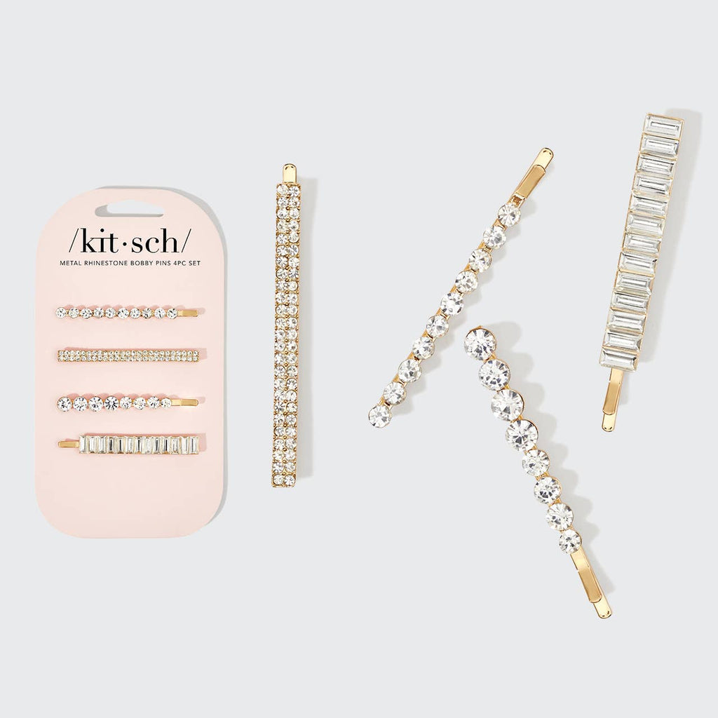 Kitsch Rhinestone Gold Bobby Pin Set