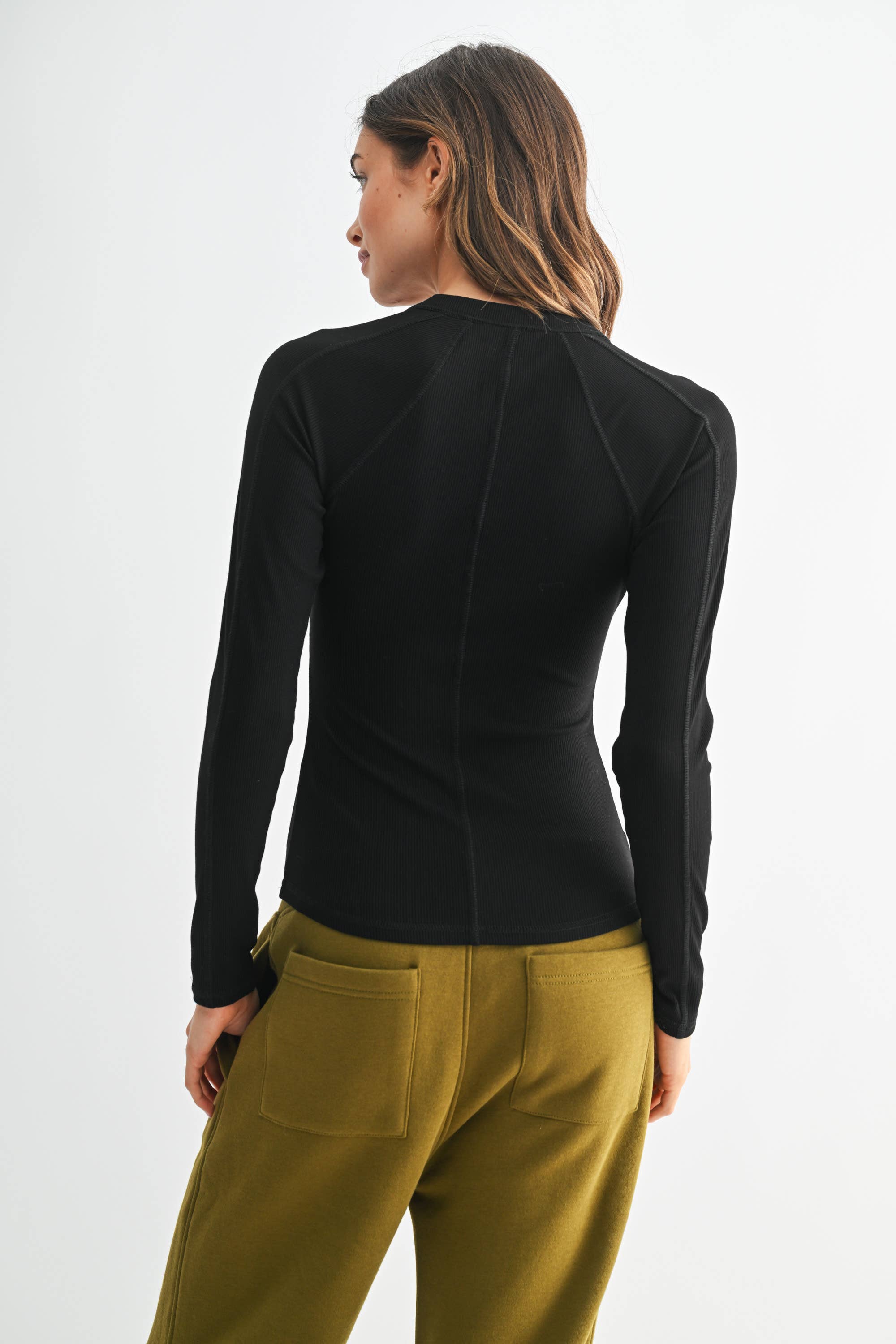 Essential Long-Sleeved Micro-Ribbed Henley Top