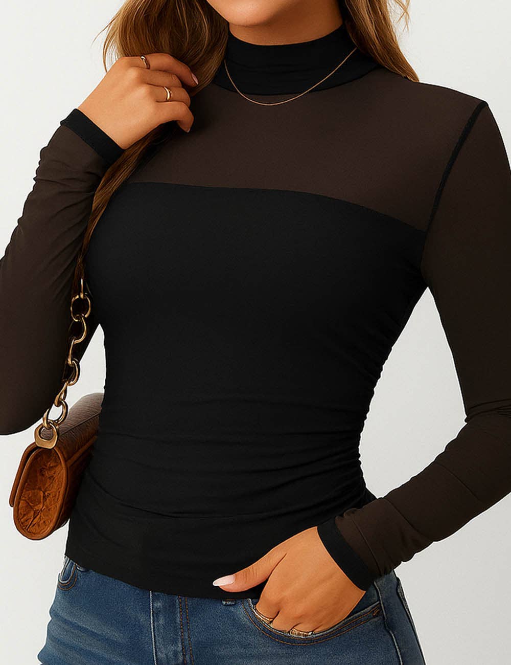 Sheer Black Mock Neck