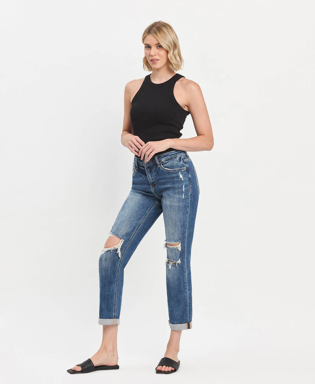 LOVERVET-HIGH RISE DOUBLE CUFFED BOYFRIEND JEANS