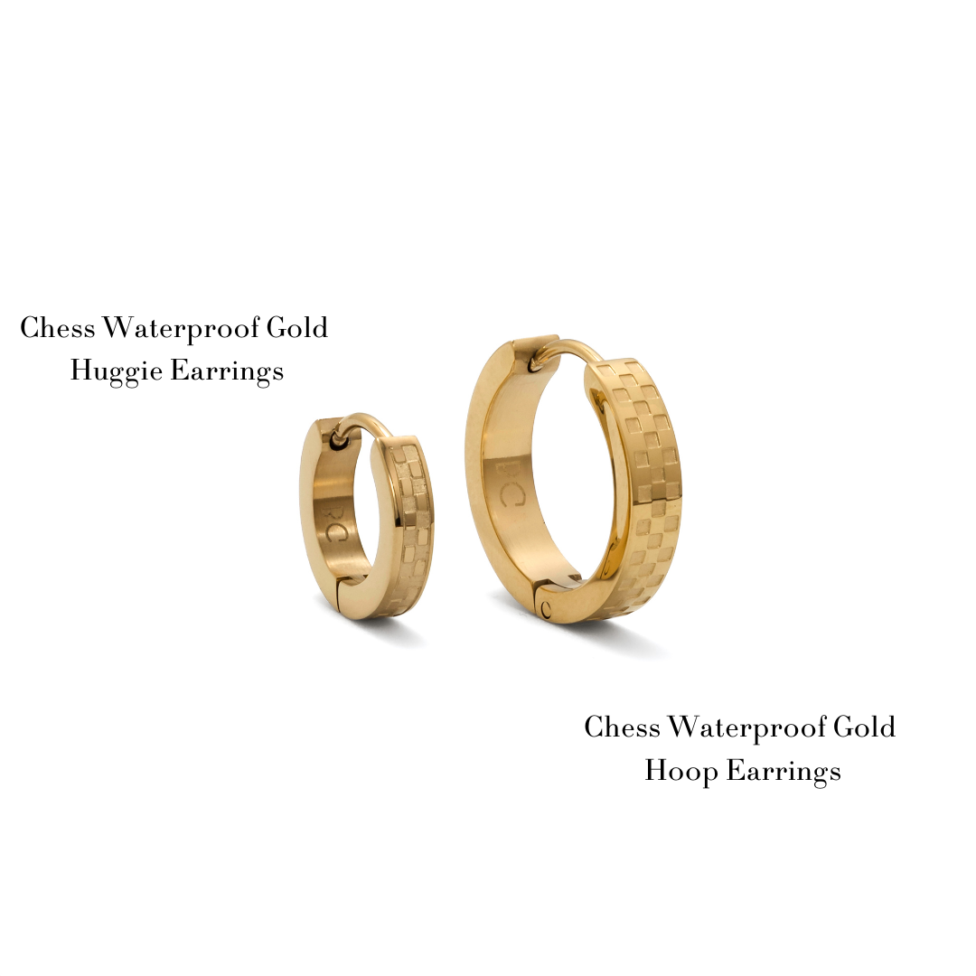 B. Grands Chess Waterproof Gold Huggie Earrings