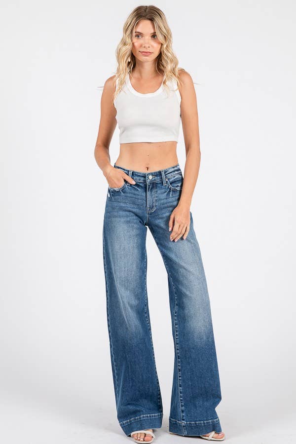 PETRA 153-MID RISE STRETCH TROUSER WIDE LEG JEANS
