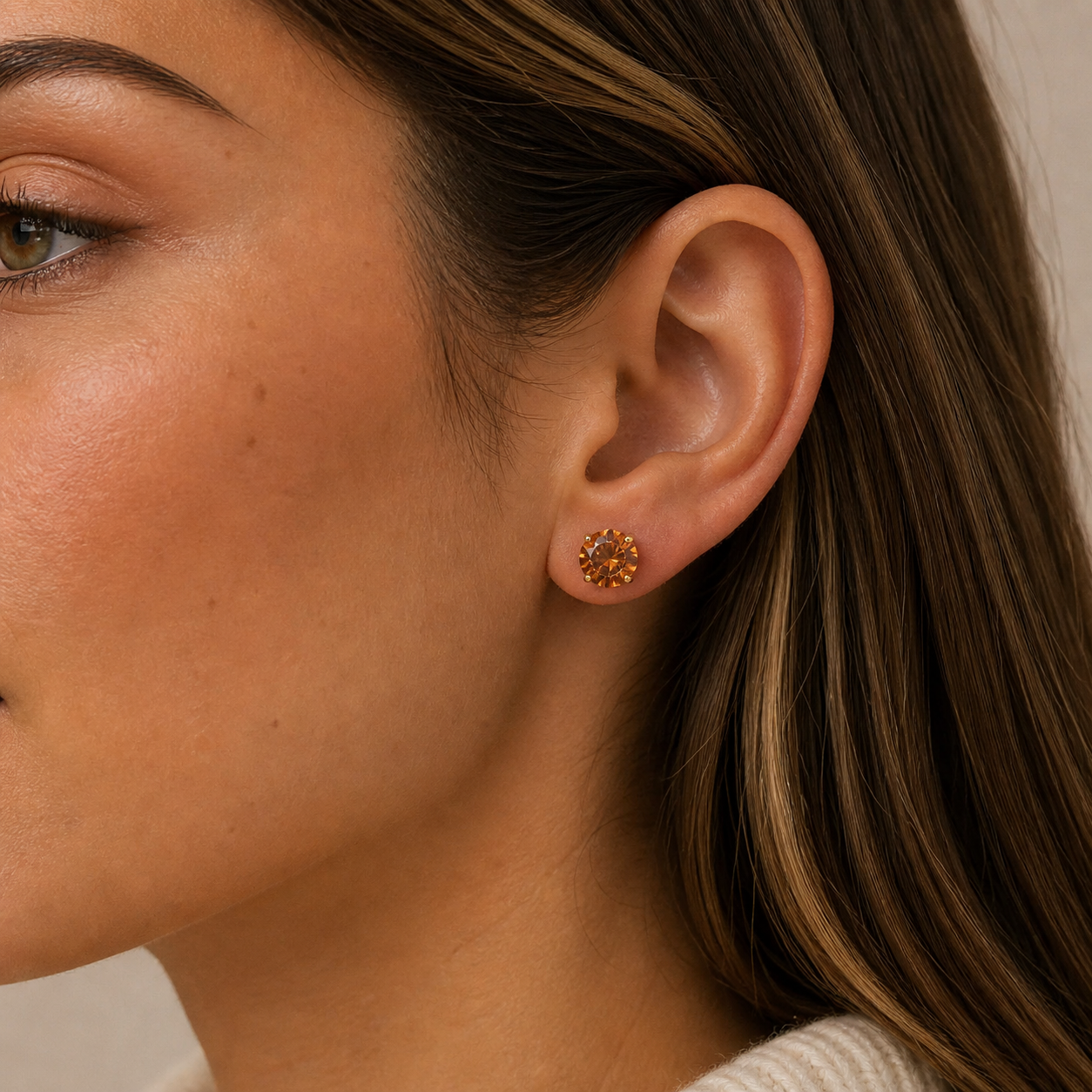 Round CZ - Coffee - Gold Earrings