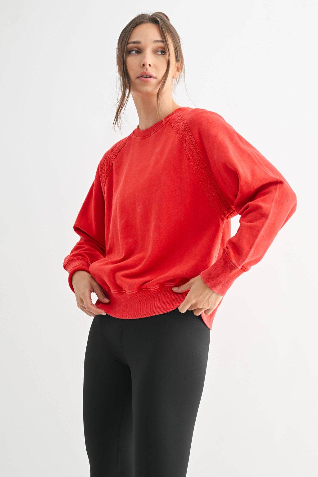 Cherry Soft Bloom Mineral Wash Lace Pullover