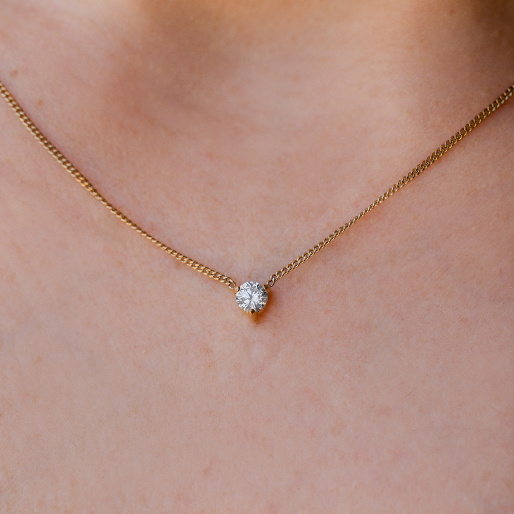 B. Grands Waterproof 4mm Round Brilliant 5A CZ Solitaire Necklace