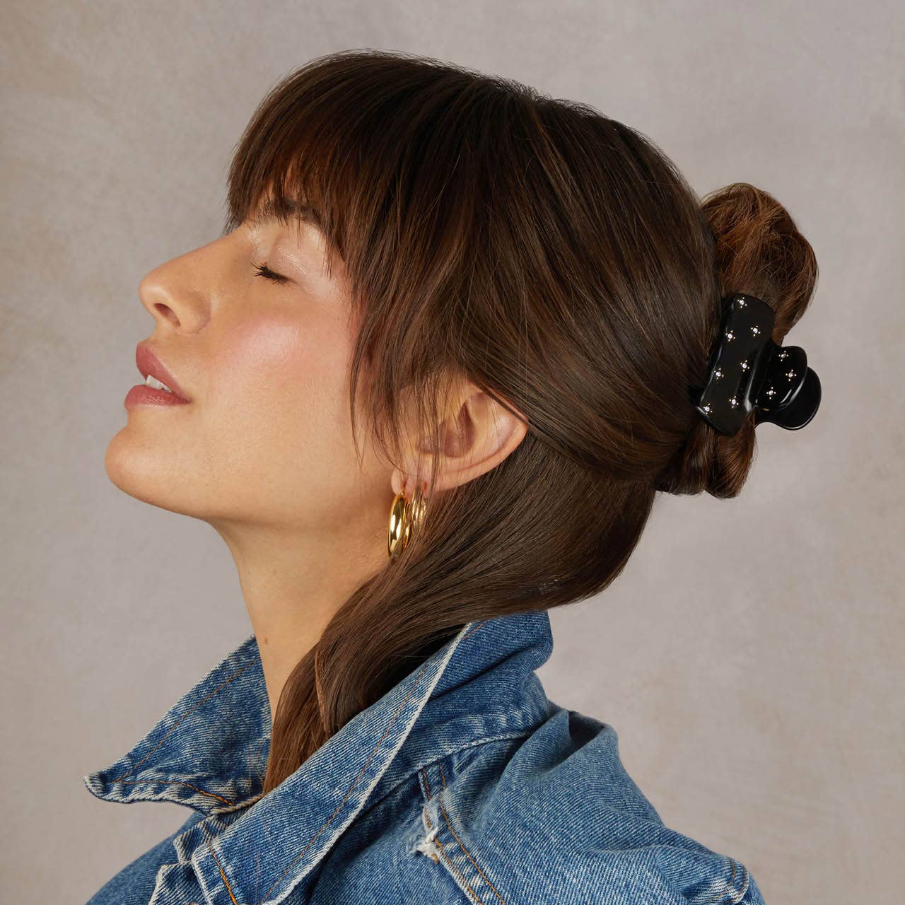 KITSCH Rhinestone Med. Puffy Claw Clip-Black