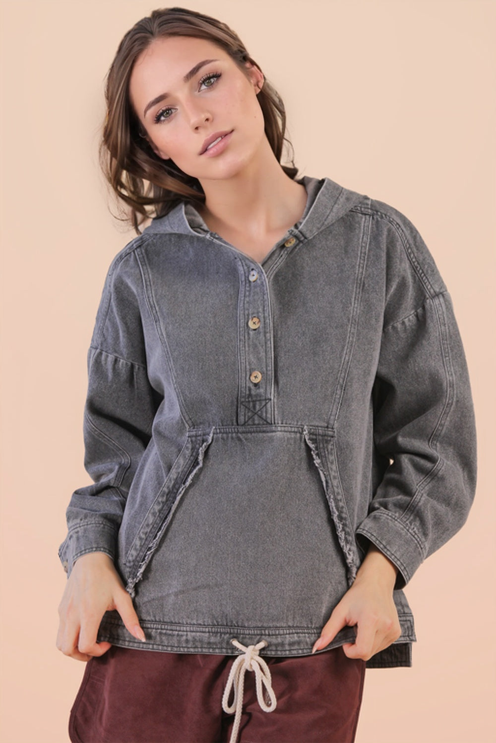 Black Washed Denim Hoodie