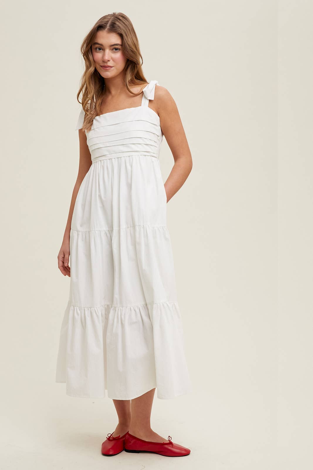 PLEATED BUST MIDI DRESS