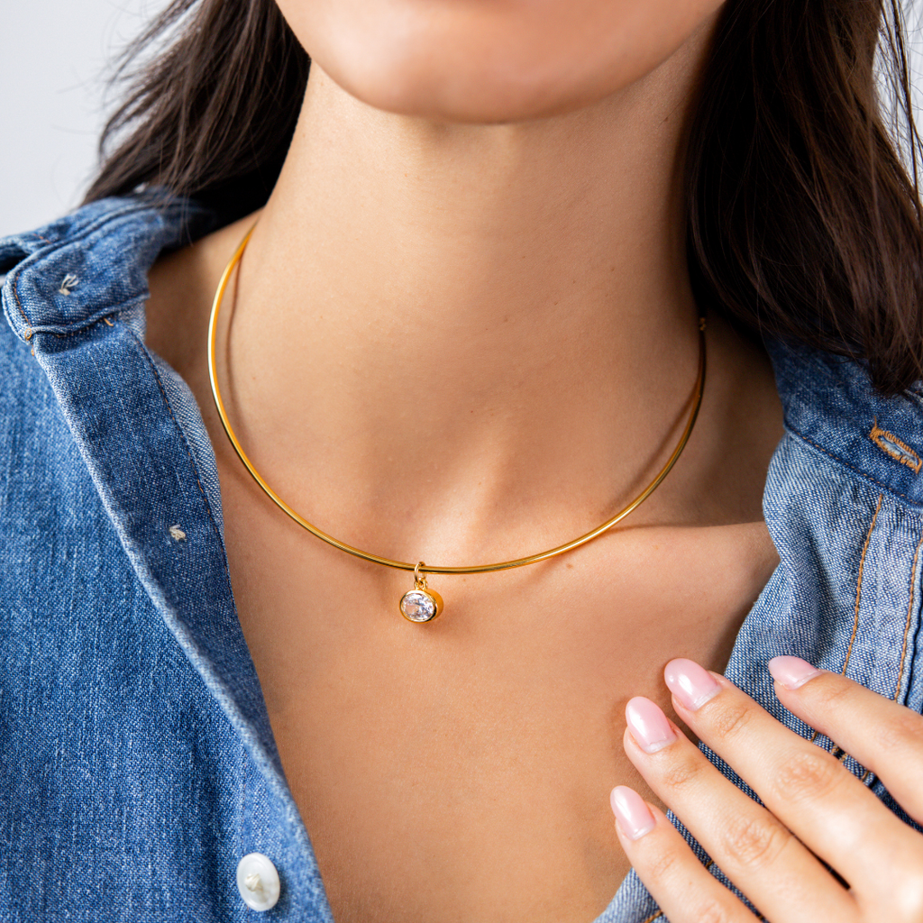 B. Grands 18K Gold Oval Crystal Collar Necklace