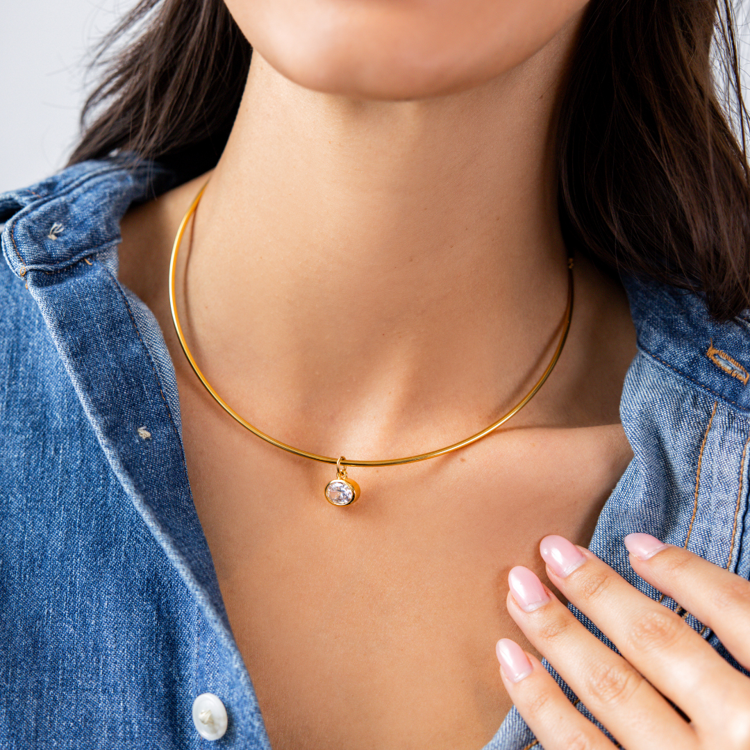 B. Grands 18K Gold Oval Crystal Collar Necklace
