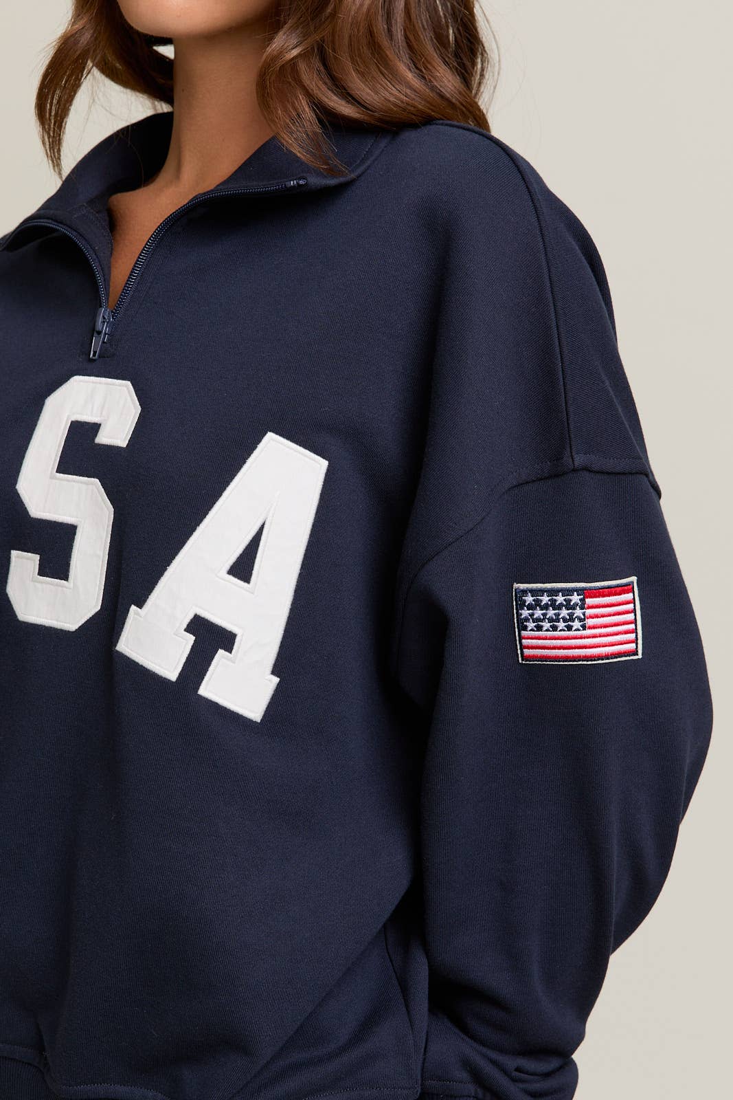 "USA" LONG SLEEVE HALF ZIP SWEATSHIRT
