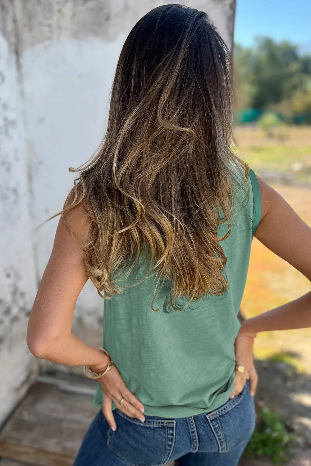 Mist Green Metallic Sheen Scoop Neck Tank