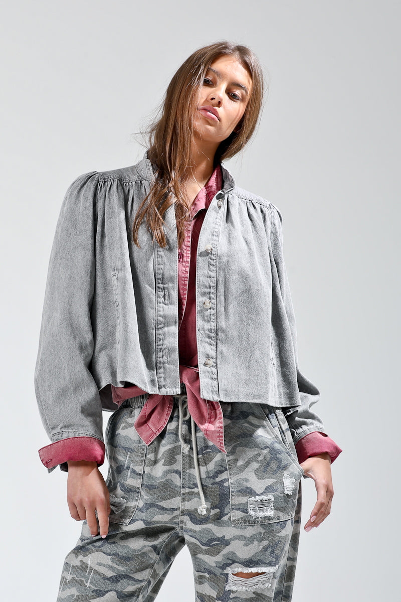 Grey Detailed Shoulder Denim Jacket