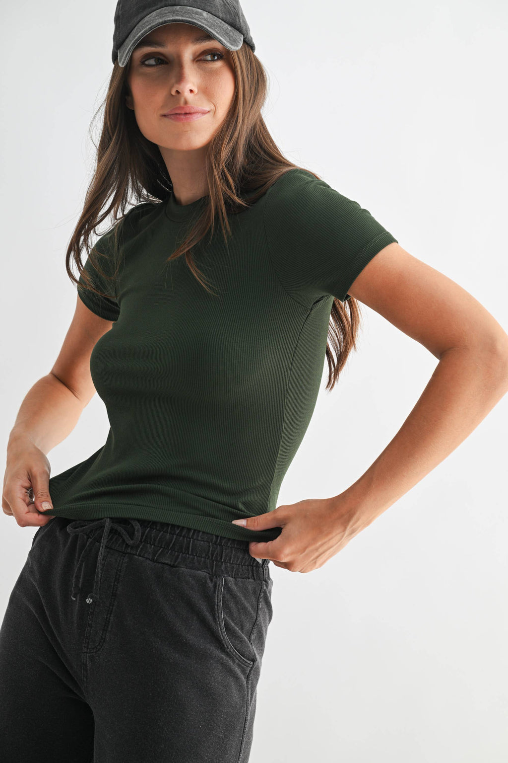 Essential Short-Sleeved Micro-Ribbed Athleisure Top