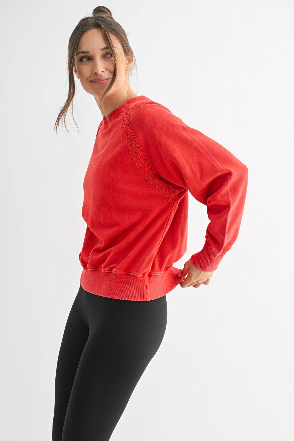 Cherry Soft Bloom Mineral Wash Lace Pullover
