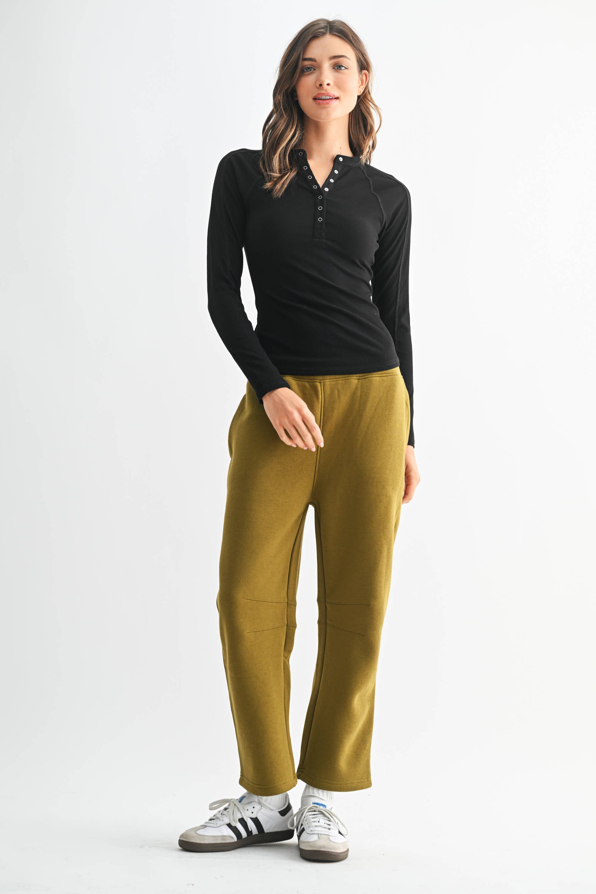 Essential Long-Sleeved Micro-Ribbed Henley Top