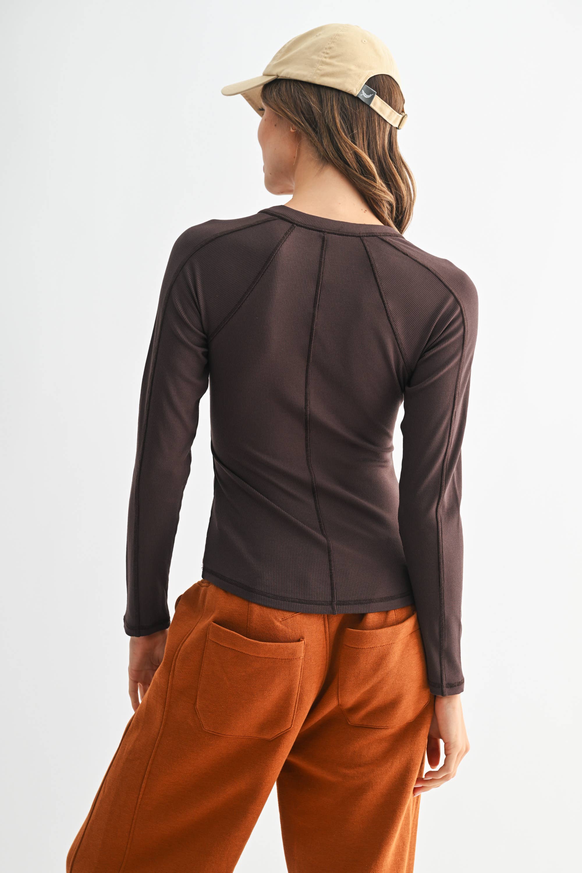 Essential Long-Sleeved Micro-Ribbed Henley Top
