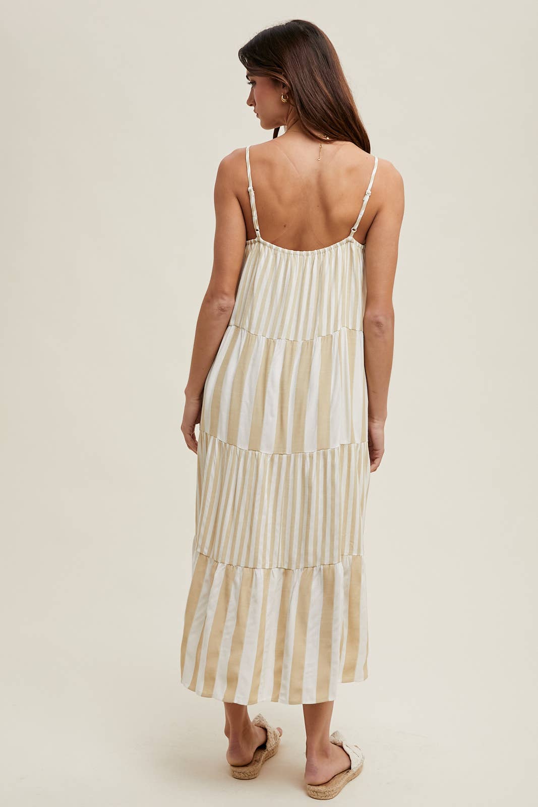 MULTI-STRIPED TIERED MIDI DRESS