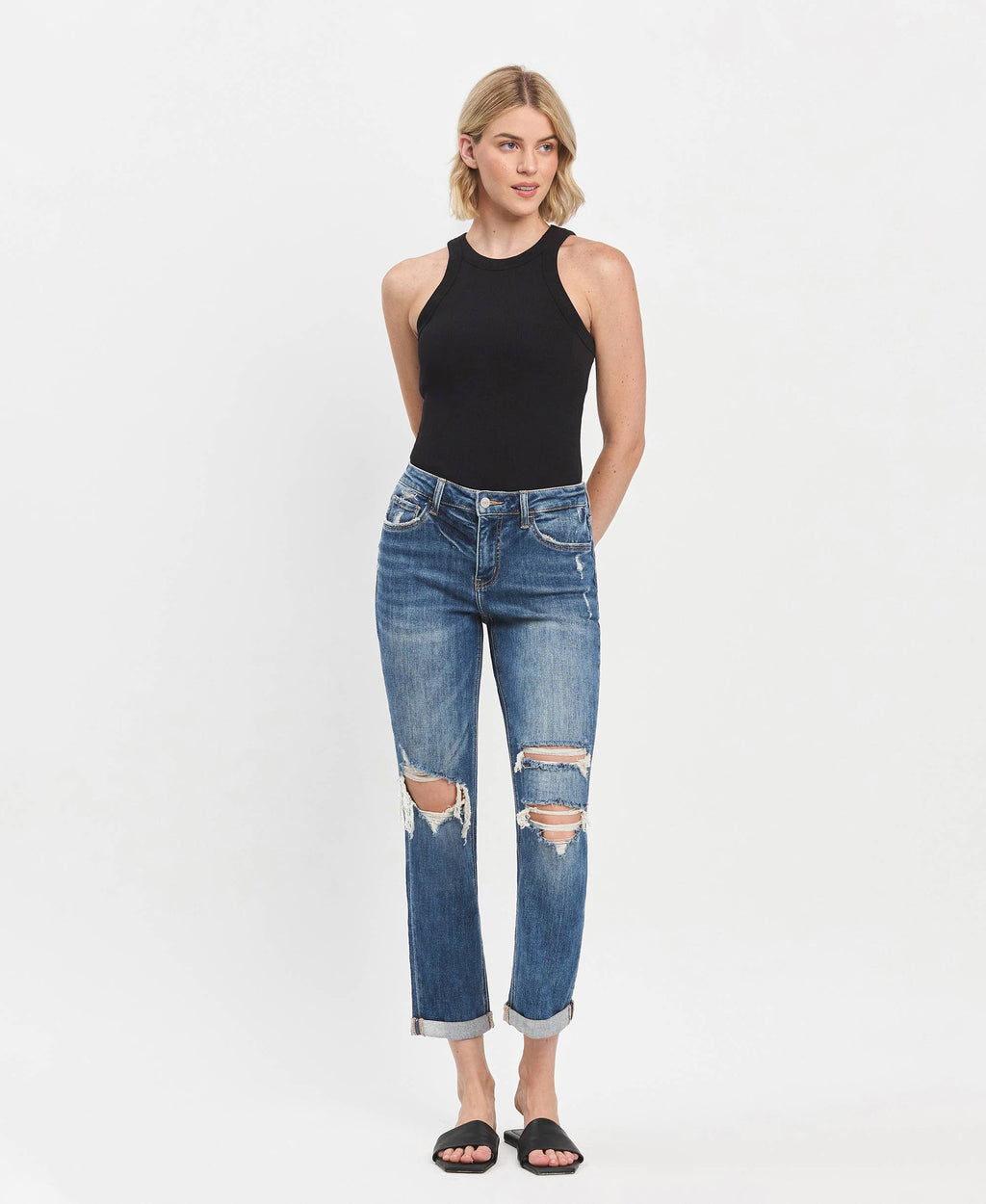 LOVERVET-HIGH RISE DOUBLE CUFFED BOYFRIEND JEANS