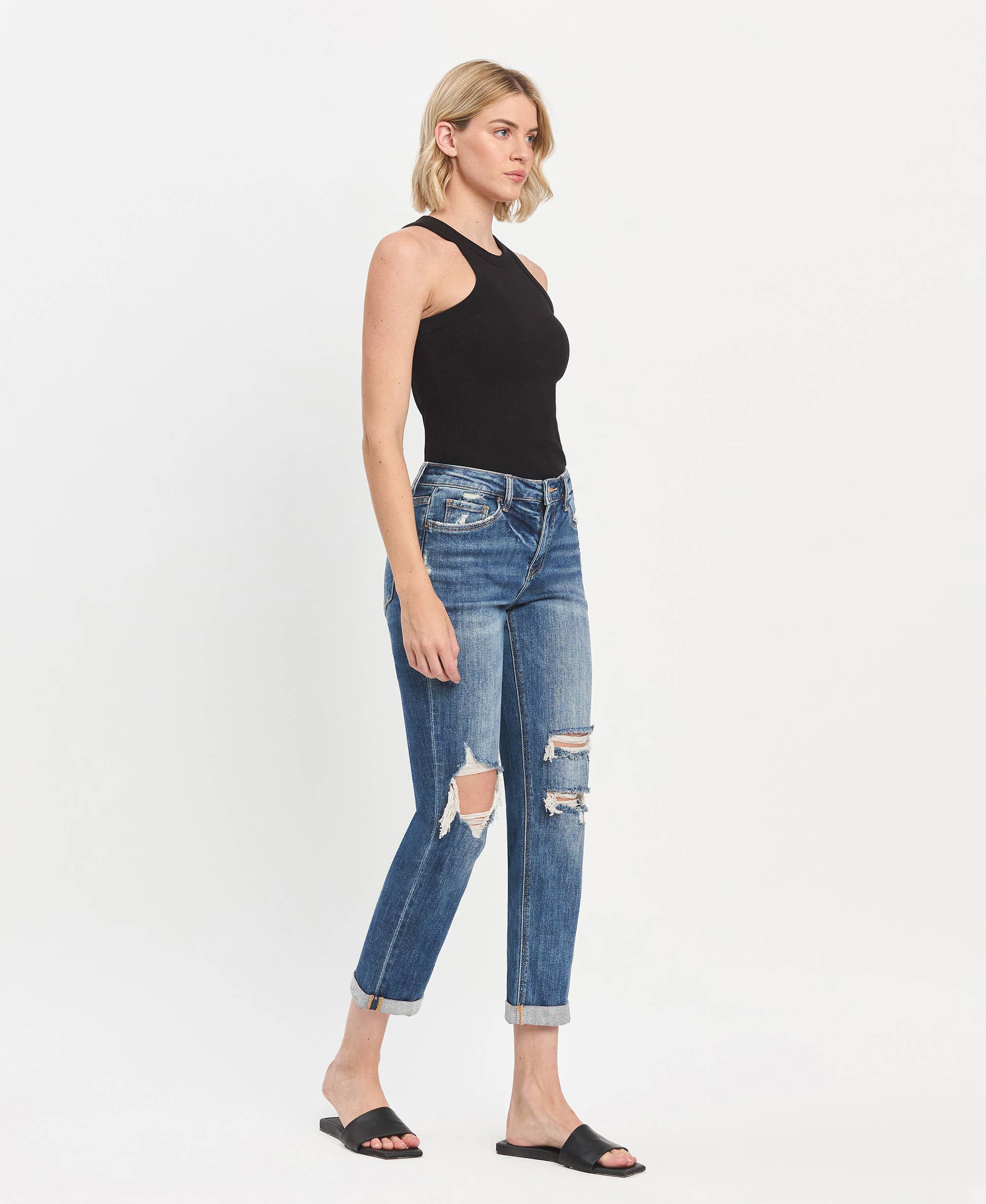 LOVERVET-HIGH RISE DOUBLE CUFFED BOYFRIEND JEANS