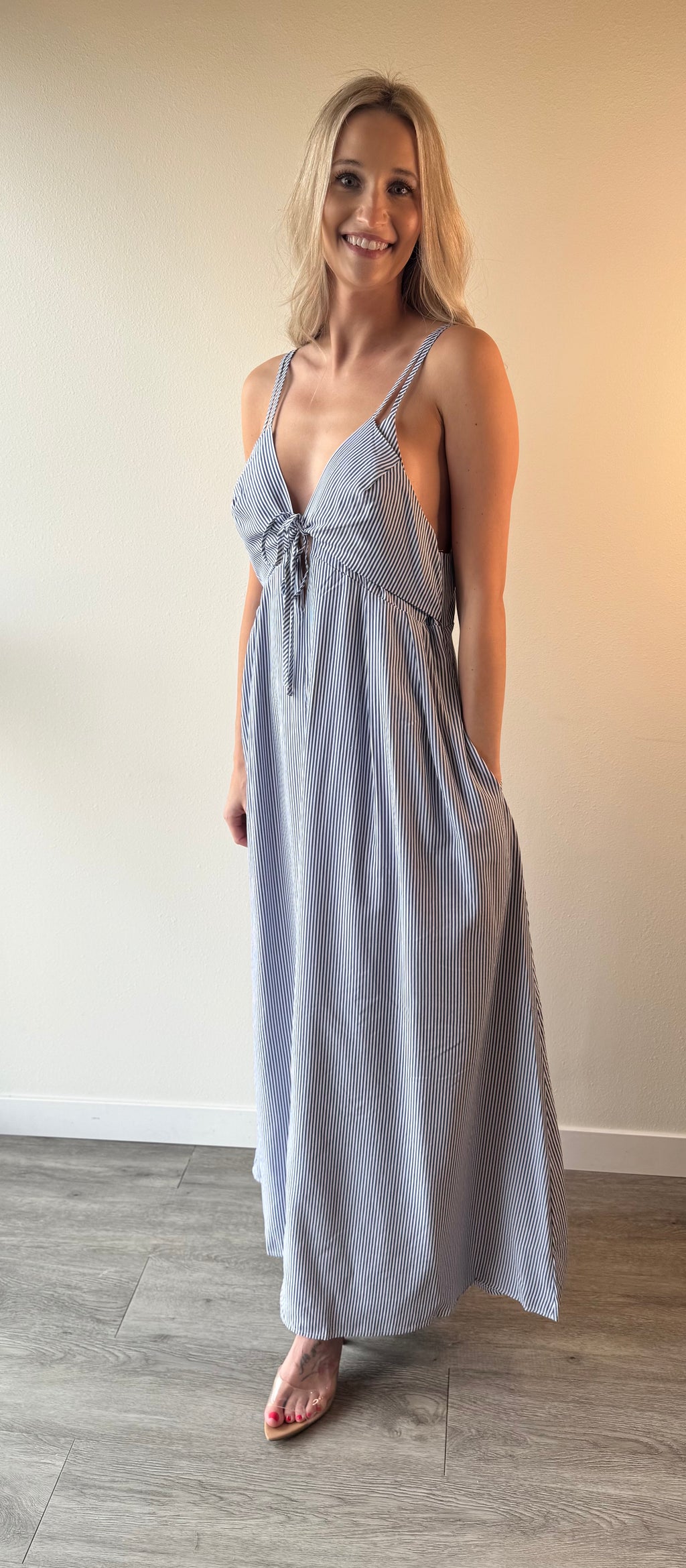 PINSTRIPE Slip Midi Dress