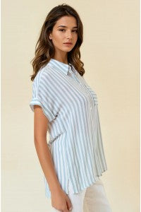 BREEZY STRIPED BUTTON-DOWN WITH ROLLED CUFFS