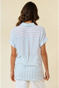 BREEZY STRIPED BUTTON-DOWN WITH ROLLED CUFFS
