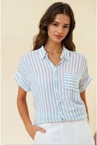 BREEZY STRIPED BUTTON-DOWN WITH ROLLED CUFFS