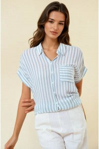 BREEZY STRIPED BUTTON-DOWN WITH ROLLED CUFFS