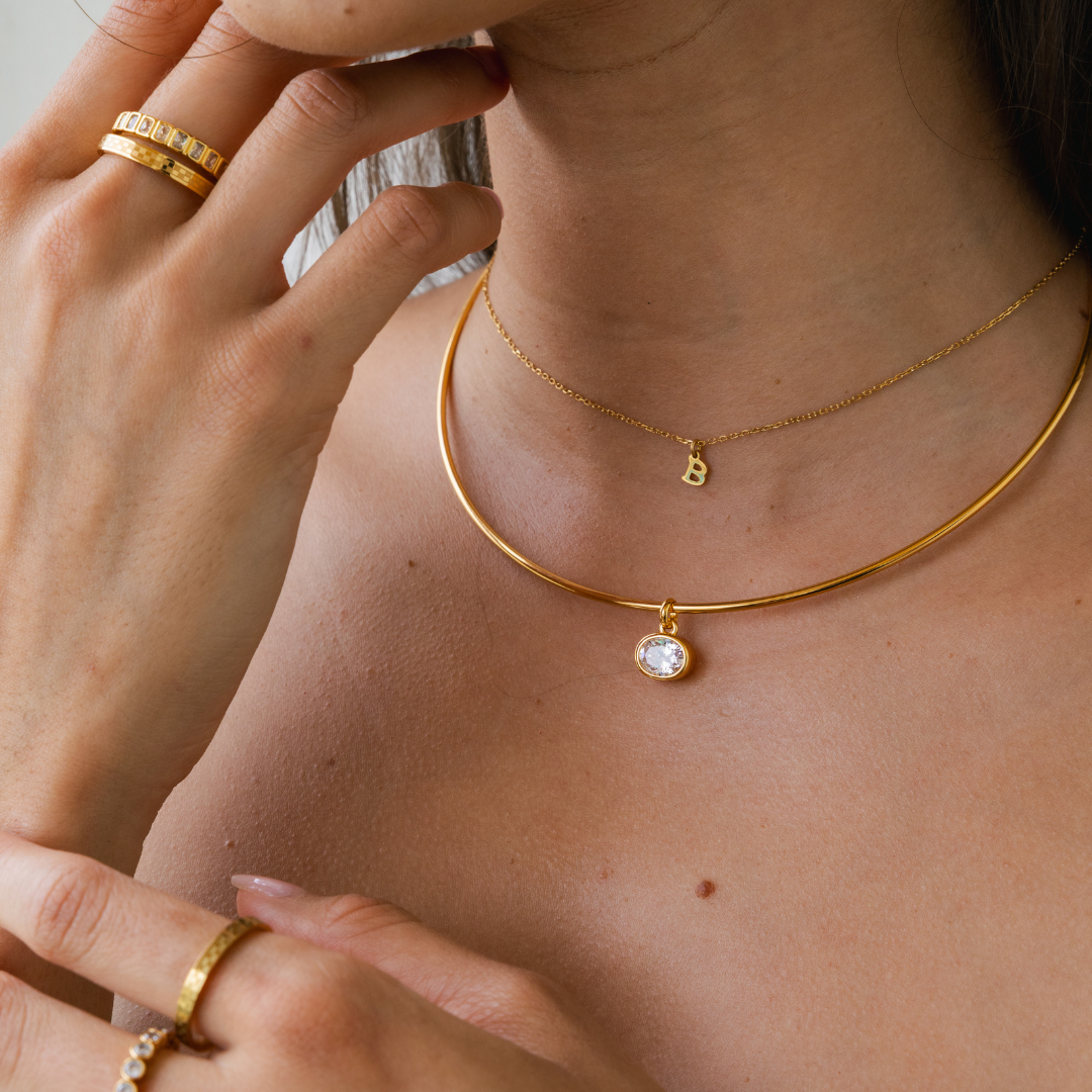 B. Grands 18K Gold Oval Crystal Collar Necklace