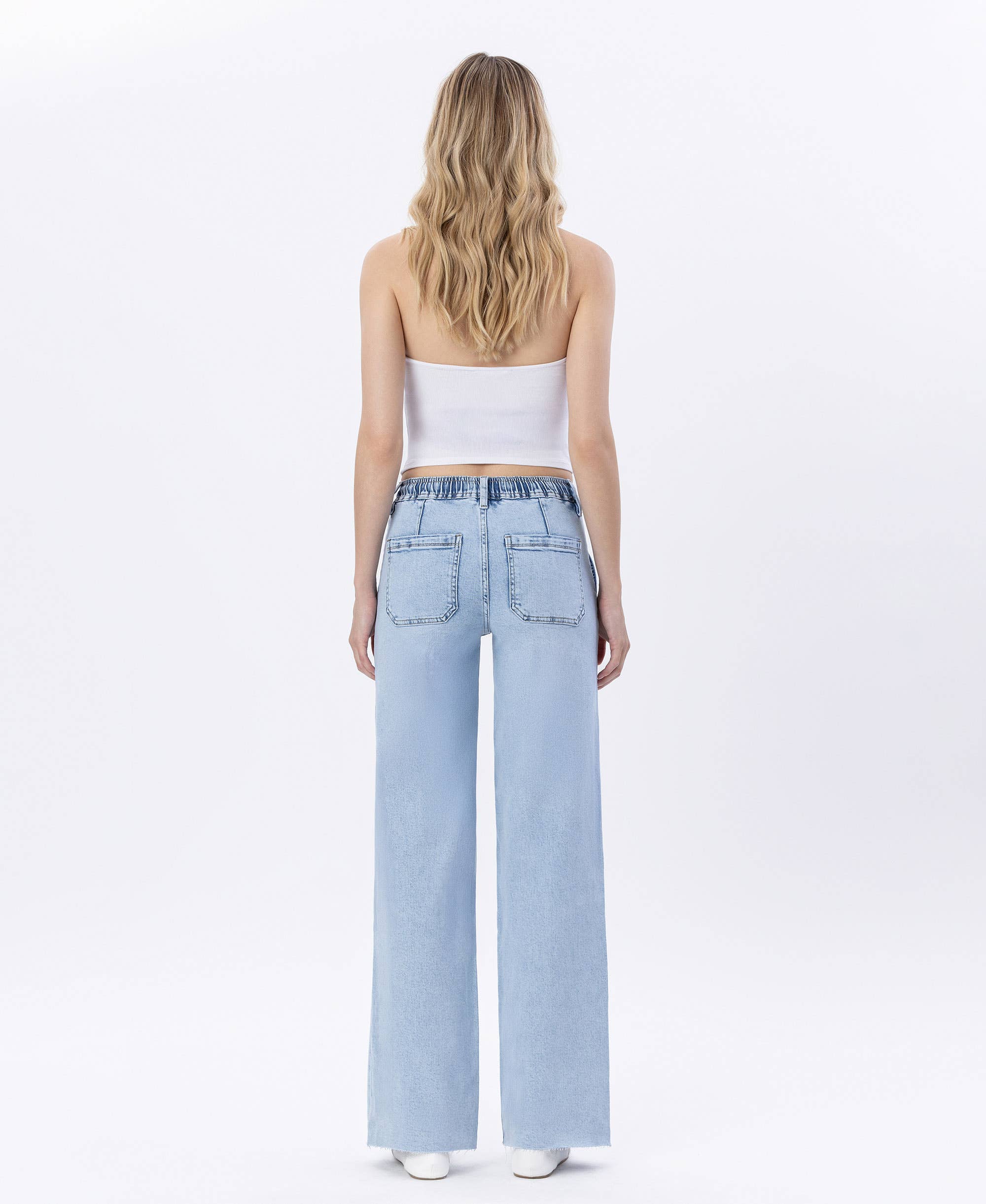 LOVERVET-HIGH RISE DRAWSTRING WAISTBAND WIDE LEG JEANS