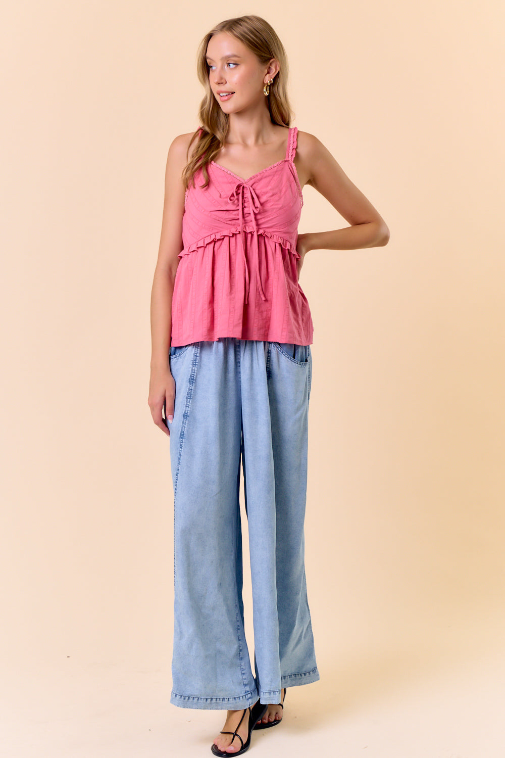 Polka Dot Striped Voile Ruffled Cami