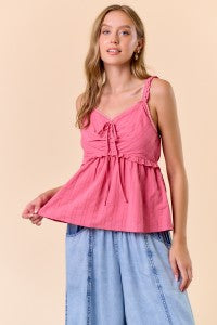 Polka Dot Striped Voile Ruffled Cami