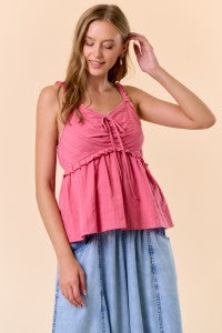 Polka Dot Striped Voile Ruffled Cami