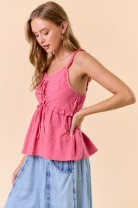Polka Dot Striped Voile Ruffled Cami