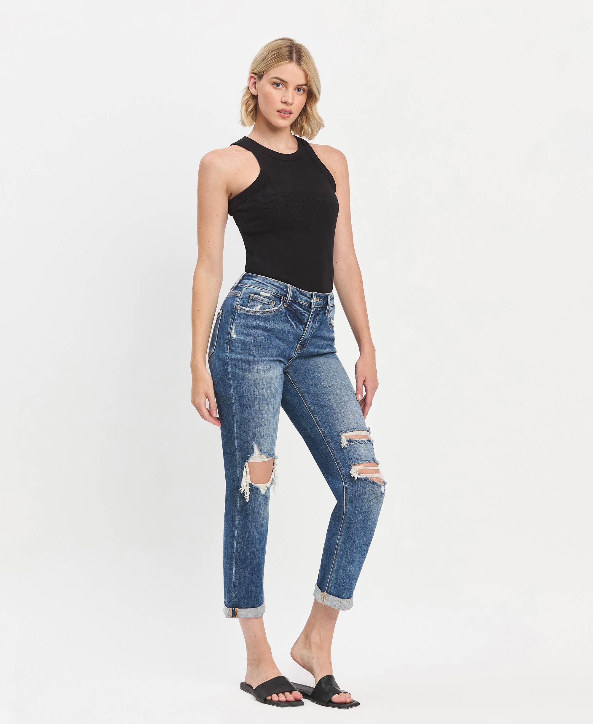 LOVERVET-HIGH RISE DOUBLE CUFFED BOYFRIEND JEANS