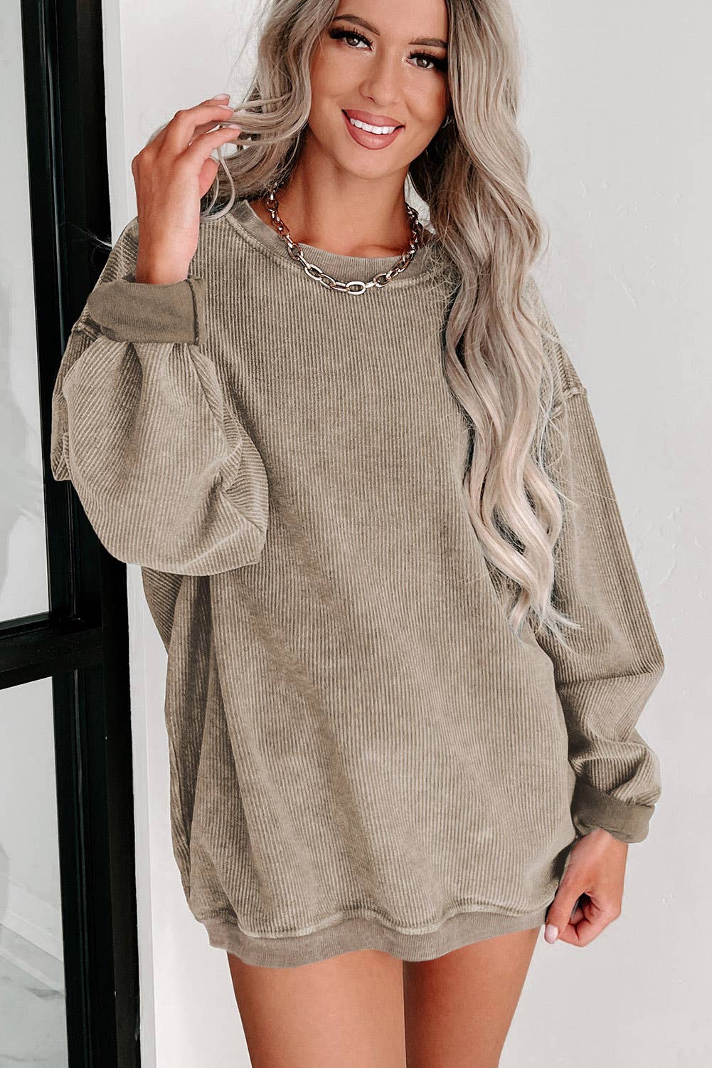 Ribbed Knit Pullover Sweatshirt