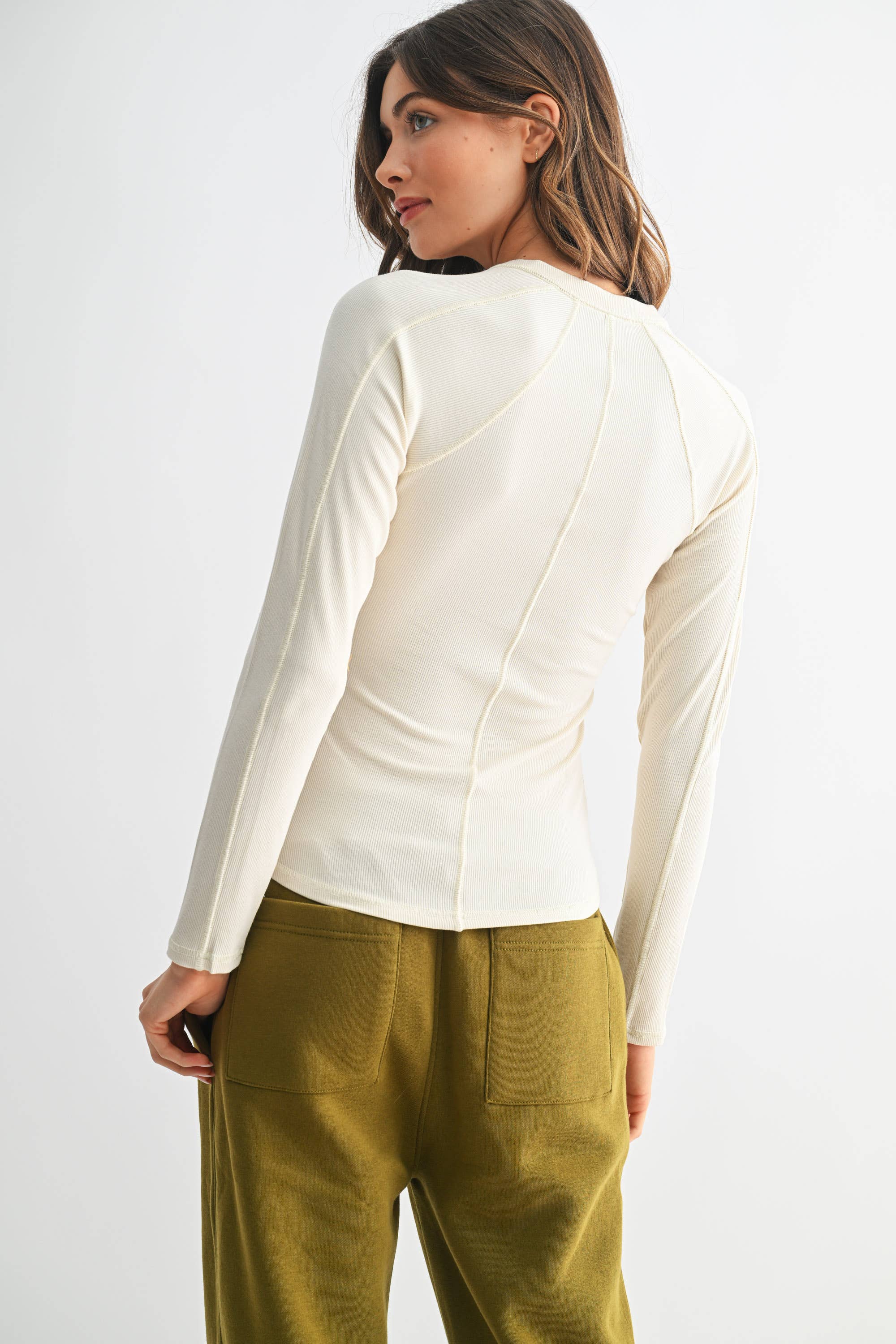 Essential Long-Sleeved Micro-Ribbed Henley Top