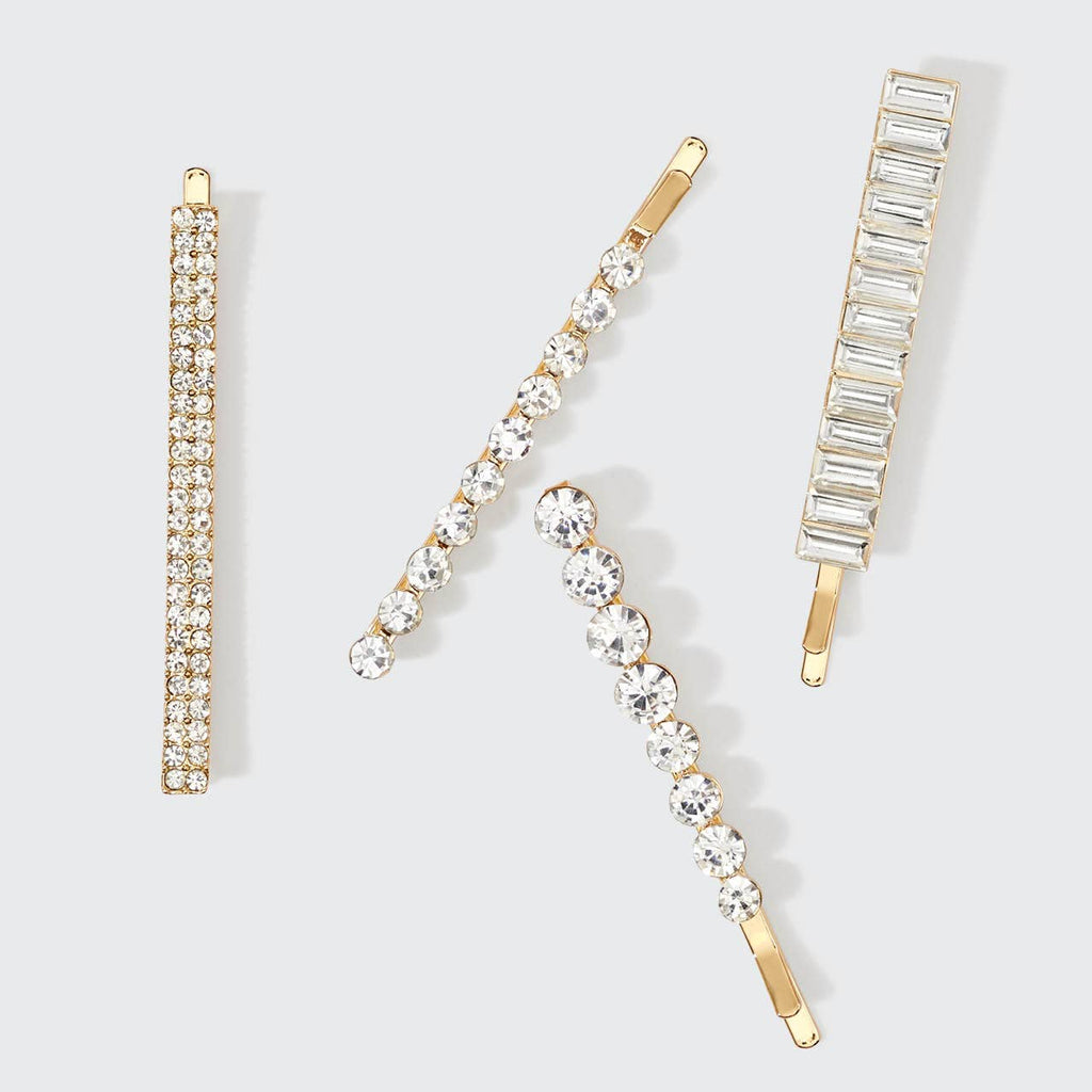Kitsch Rhinestone Gold Bobby Pin Set