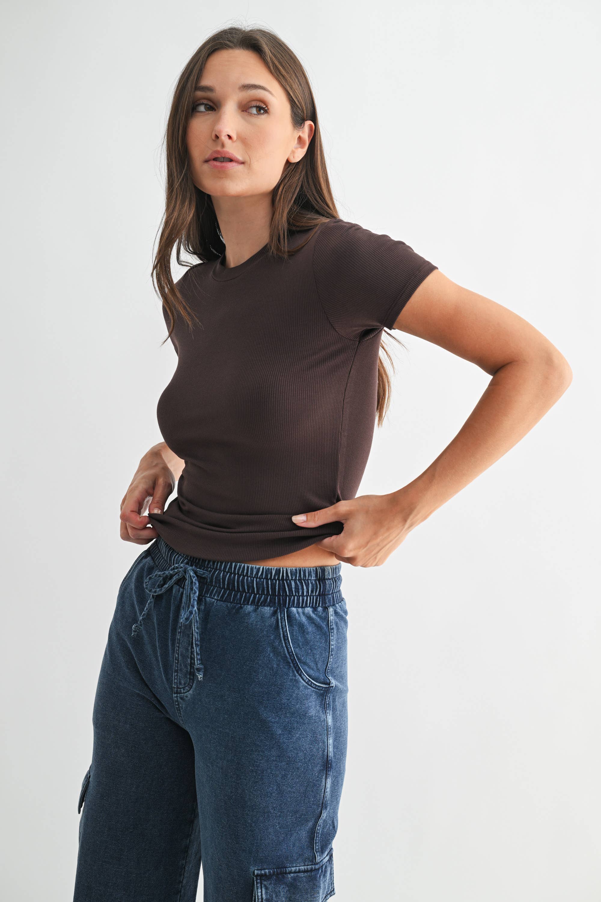 Essential Short-Sleeved Micro-Ribbed Athleisure Top